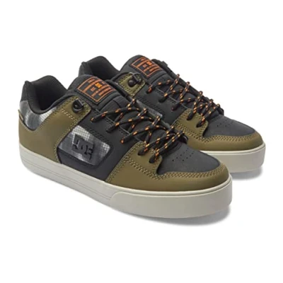 Image of DC Shoes PURE WNT Trainers, Size: 10, Black/olive night Leather and textile