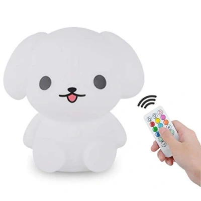 Image of Tekemai Night Light, Bedside Lamp for Kids, Baby Nursery Breastfeeding Safe, Break Resistant, Eye Caring, Adjustable Brightness &amp; Color, Timing Function, Remote Control + Touch Dog