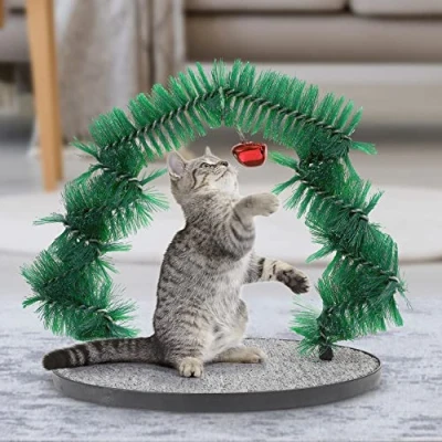 Image of ASAB Christmas Cat Arch Self Groomer and Scratcher Pet Grooming with Soft Bristles Massager Comfortable Toys Non Slip Base Care Rubbing Post