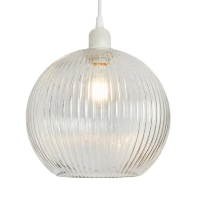 Image of Brianna Light Shade Ribbed Glass Ball Easy Fit Lampshade Clear Litecraft