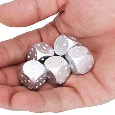 Image of Table Game Dice,Polyhedral Dice Sets Metal DND Set, 5pcs Aluminium Alloy Poker Games Dices Set with Storage Box (Rec Silver)