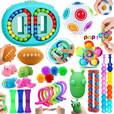 Image of Chennyfun Fidget Toy Set, 26PCS With Box Toys Pack, Sensory for Autism ADHD, in Magic Burger Cube, Rainbow Ball Relaxing Entertainment Birthday Gift Kids Adults