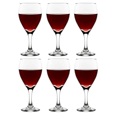 Image of Libbey Red Wine Glasses Teardrop 355 ml / 35.5 cl Pack of 6 Dishwasher Safe Timeless Strong Quality, Transparent