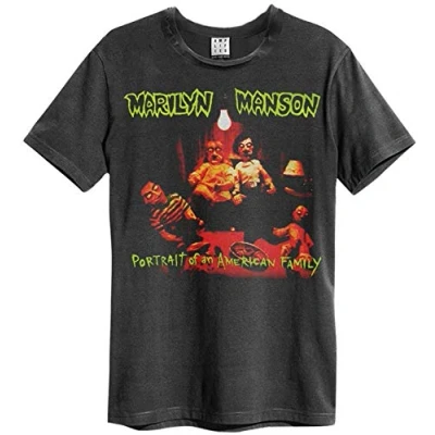 Image of Amplified Marilyn Manson Portrait Logo T Shirt Grey X Large