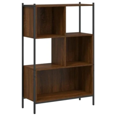 Image of vidaXL Brown Oak Bookcase Versatile Shelf Unit, Engineered Wood and Powder Coated Steel Construction, Secure Wall Attachment Feature, Max Load 20 kg per Tier, Sized 72x28x77.5 cm