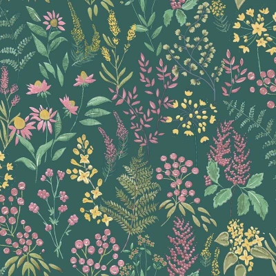 Image of Rural Paradise Floral Sprig Wallpaper Teal/Pink Holden 13660