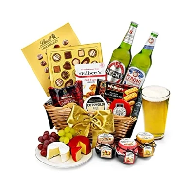Image of Gourmet Beer Gift Set Trafalgar Hamper with Lager, Cheddar, Brie, Chutney, Oatcakes Hampers for Men, and Snacks Gifts from Regency