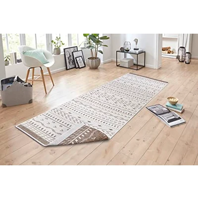 Image of NORTHRUGS Indoor and Outdoor Cuba Rug 80 x 250 cm Reversible Weatherproof Boho Design Ethnic Pattern Runner for Balcony Patio Garden Conservatory Living Room Waterproof in Linen