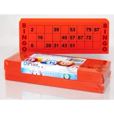 Image of DiPrint 200 large printed Bingo cards for seniors system 15 from 90 red
