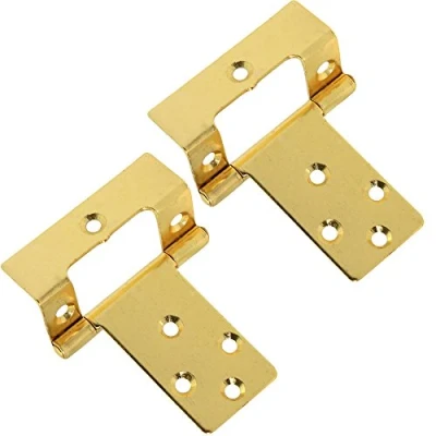 Image of Pair of Large Brass Cranked 50mm / 2&quot; Flush Hinges Offset Cabinet/Cupboard Door