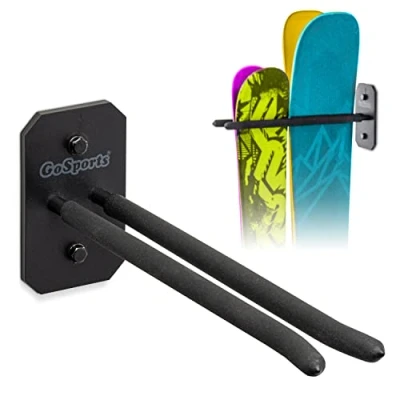 Image of GoSports Wall Mounted Ski and Snowboard Storage Rack Holds 2 Pairs of Skis or 1