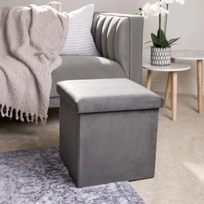 Image of OHS Cube Storage Ottoman Matt Velvet, Grey Box Living Room Bedroom with Lid Sturdy Space Saving Organising Box, Charcoal