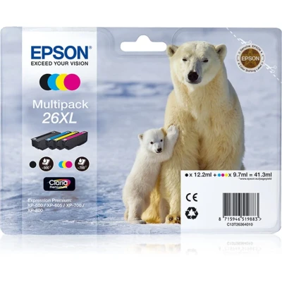 Image of Epson 26XL Polar Bear High Yield Genuine Multipack, 4 colours Claria Premium Ink Cartridges