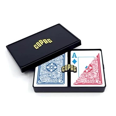 Image of Copag *4 Color Faces* Legacy Design 100% Plastic Playing Cards, Poker Size (Standard) Jumbo Index Red/Blue Double Deck Set