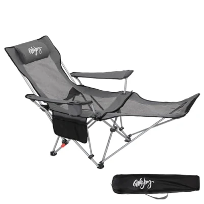 Image of #WEJOY Camping Chairs Folding Recliner Chair Adjustable with Detachable Footrest Headrest Cup Holder Lightweight Portable Reclining Camp Fold Up for Outdoor Beach Garden,Grey black