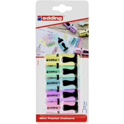 Image of edding 7 mini highlighter pastel colours 5 pens chisel nib 1 3 mm small in trendy for bullet journals, school, college, university or the office