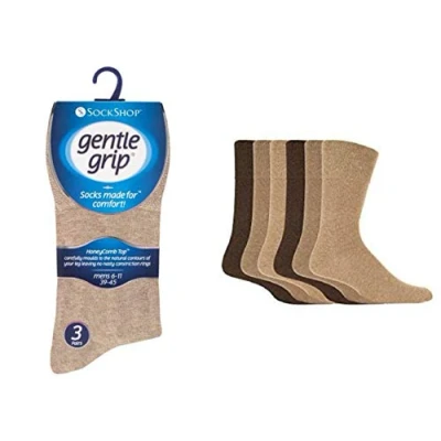 Image of 6 Pairs mens gentle grip no elastic socks 11 uk, 39 45 eur Assorted colours (RG53BROWN)