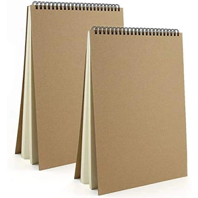 Image of CODIRATO 2 PCS A4 Sketchbooks Kraft Notebooks 160GSM Blank Page Scrap Book Spiral Sketch Bound Hardback Drawing Pad Art for Adults &amp; Kids Pencil Watercolor Pen