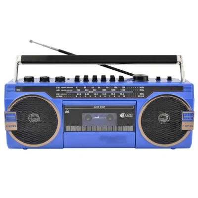 Image of Classic 80s Style Retro CD Player Boombox, Portable Cassette Radio, AM/FM Bluetooth Recorder with Volume Adjustment Knobs, for Family Gathering Travel B