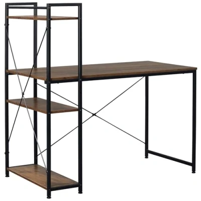Image of HOMCOM Reversible Computer Desk with Storage Shelves on Left or Right, Industrial Writing for Home Office, Study, Easy Assembly, 120 x 64 121cm, Rustic Brown and Black