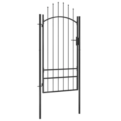 Image of vidaXL Garden Gate Sturdy Steel, 1x2.5m, Black Powder Coated, Arched Top, Rust &amp; Corrosion Resistant, with Locking System Solid Posts, Easy Installation