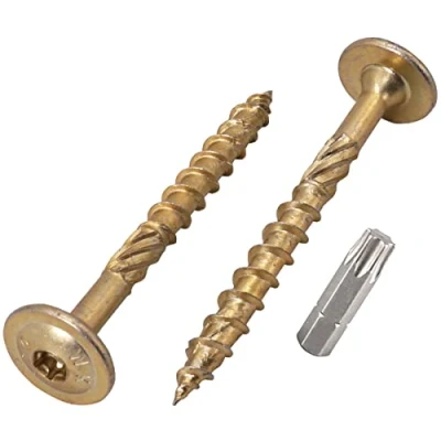 Image of (Pack of 20 pcs) Galvanized Steel 8.0 x 80 mm Yellow Wood Screws, Torx Head, Wafer Timber Partially Threaded (20, mm)