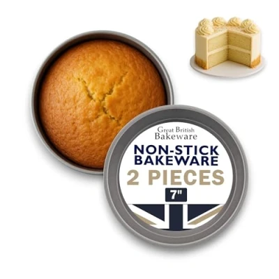 Image of Samuel Groves 7&quot; Round Victoria Sandwich Sponge Cake Tin Pan Twin Pack, Straight Sided, Fixed Base, Superior Double Coated Non Stick, Made in England (7 Inch)