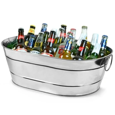 Image of bar@drinkstuff Galvanised Steel Oval Party Tub Large for a Rustic Drinks Service