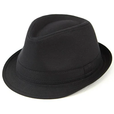 Image of Trendy Mens Womens Unisex Lightweight Cotton Trilby Hat with Black Band, Black, 58cm