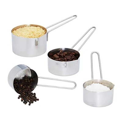 Image of Relaxdays 4 Piece Measuring Cup Set, Stainless Steel Jugs with Handle, Dishwasher Safe &amp; US Size Markings; Silver