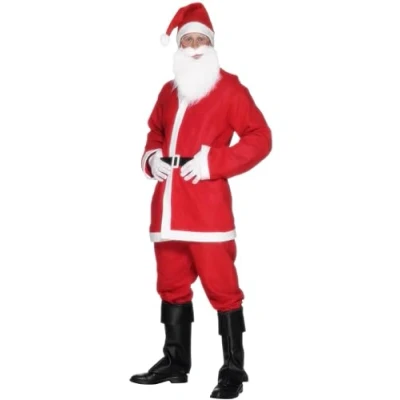 Image of Smiffys Men&#039;s Deluxe Santa Suit Costume, Father Christmas Outfit with Jacket, Trousers, Beard, Hat &amp; Belt, Perfect for Fancy Dress Holiday Parties, Adult Up Outfits, Large