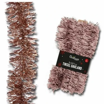 Image of SKYTE® 5M Luxury Metallic Tinsel Garland Very Long Christmas Shiny Party Indoor and Outdoor Decorations Tree Skirts (ROSE GOLD)