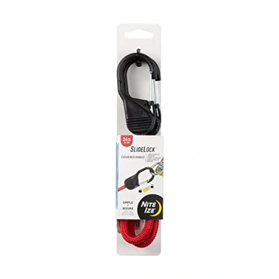 Image of Nite Ize BSL24 10 R3 SlideLock Cord, Premium Bungee Tie Down with Slide to Lock Steel Carabiner, 24 Inches, Red
