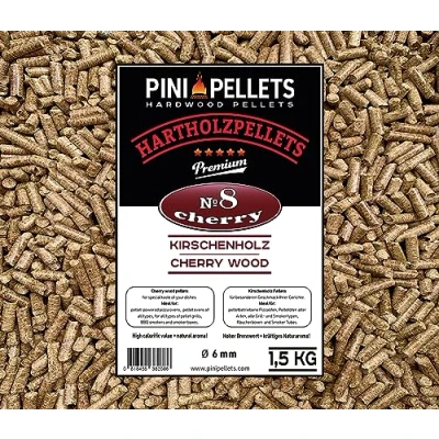 Image of PINI Cherry Wood Pellets, 1.5 kg, BBQ Hardwood Smoking Grilling Premium Quality, Low Ash, High Calorific Value, Ideal for All Grill and Smoker Types