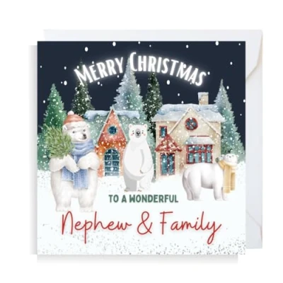 Image of Second Ave Nephew &amp; Family Christmas Polar Bear Square Xmas Holiday Festive Greetings Card