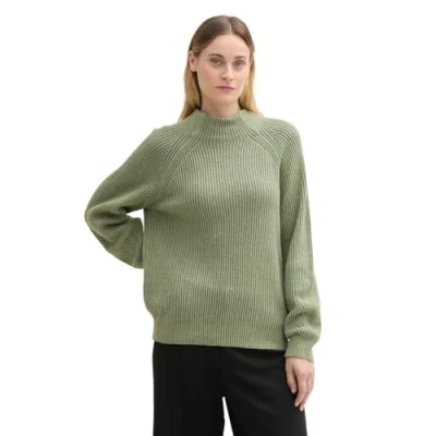 Image of TOM TAILOR Women&#039;s 1042957 Pullover Sweater, 36881 Pale Bark Green Rib Structure, M