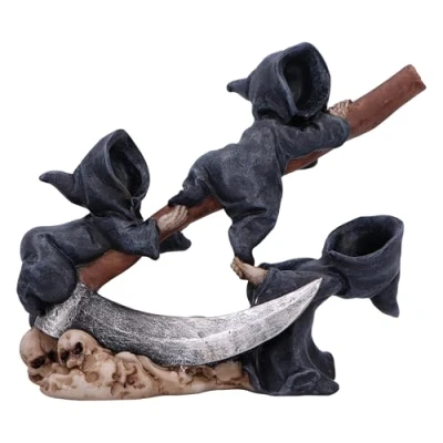 Image of Nemesis Now Mischievous Reapers 3 Baby on Scythe Figurine, 15.5cm, Resin, Cast in the Finest Expertly Hand Painted, White/Brown