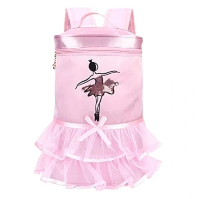 Image of Ballet Dance Bag Tutu Pink Dress Satin Backpack Ballerina Girl Sequined Shoulder with Handle for Toddler Girls(Pink)