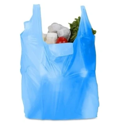 Image of Tezraftaar® 100 x Vest Carrier Bags 12&quot; 18&quot; 23&quot; 18mu Blue Heavy Duty Large Plastic Carry for Apparel Shopping Supermarket Groceries