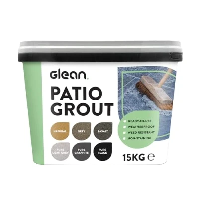 Image of GLEAN Patio Grout Grey 15kg 20m² Coverage Jointing Compound Brush in for Paving Patios &amp; Block Self Setting All Weather Application