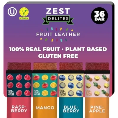 Image of Fruit Snacks by Zest Delites, Dried Fruit, Leather, Healthy for Adults, Bars, Vegan Snacks, Lavashak, Sweets, Apple Based, Pineapple, Mango, Blueberry, Raspberry, 25g x 36