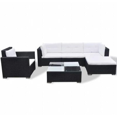 Image of vidaXL 6 Piece Garden Lounge Set with Cushions Poly Rattan Black