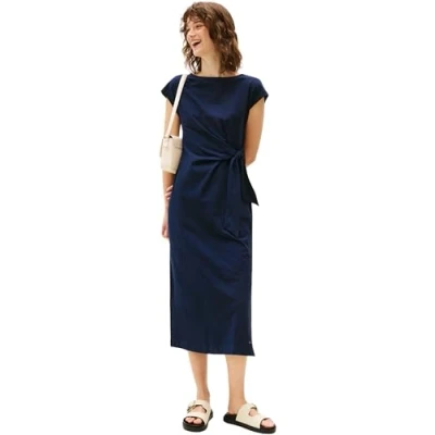 Image of Tommy Hilfiger KNOT BOAT MIDI Dress Jersey dress, Women&#039;s, Size: XXS, Dark night navy