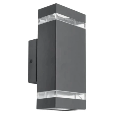 Image of Long Life Lamp Company Rectangular Up Down Outdoor Wall Light Anthracite IP44 Clear Diffusers Modern Minimalist GU10 Garden ZLC368B