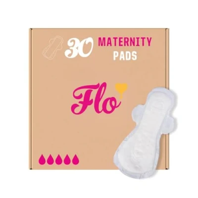 Image of FLO Maternity Pads, Organic Bamboo Sanitary Towels with Wings Extra Long, Biodegradable, Soft, Ultra Absorbent &amp; Leak Proof Protection 30 Pads Pack