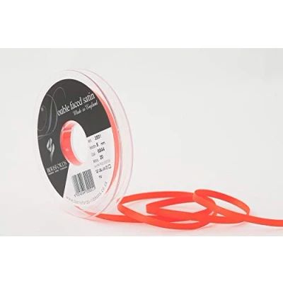 Image of Berisfords Double FACE Poly Satin Ribbon, Flo Orange, 5 mm