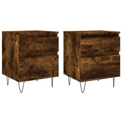 Image of vidaXL Bedside Cabinets Table Nightstand Pair Sleek Black Design with Metal Legs, Engineered Wood, Ample Storage Space, Ideal for Bedroom.