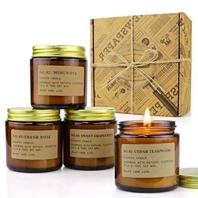 Image of Scented Candles Gift Set for Women, 4 Pack 3.5 Oz Set, 100 Hours Long Burning Soy Wax Jar Aromatherapy Stress Relief, Birthdays, Weddings, Valentines Gifts her