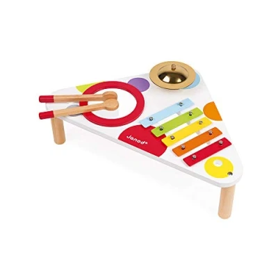 Image of Janod Confetti Wooden Musical Table Pretend Play and Awakening Toy from 1 Year Old, J07634, White