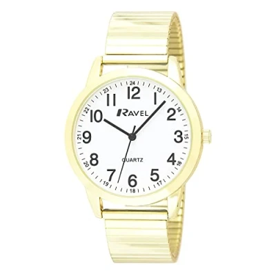 Image of Ravel Womens Everyday Quartz Watch with Dotted Minute Track on Gold Toned Stainless Steel Expander Bracelet (27mm case) R0232.22.2 Tone